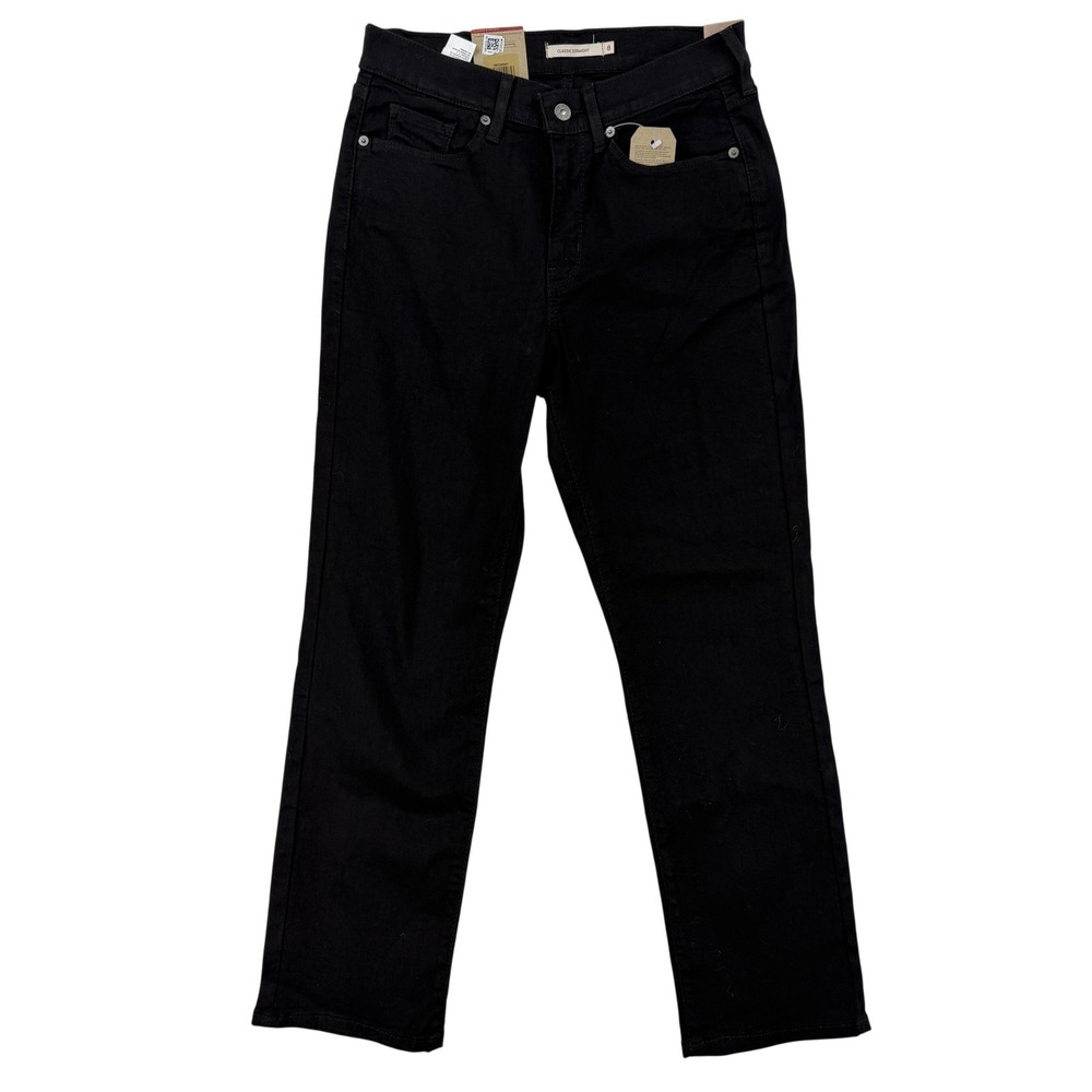 Levis Classic Straight Jeans Womens 8 Short Black Mid Rise Hypersoft Stretch NWT